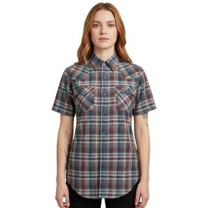 VTG LEVIS Womens‎ Short Sleeve Plaid Western Pearl Snap Shirt Medium Button Up